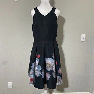 Ted Baker Black Jelina Floral Chelsea Dress with Pockets - Small Flaw - Size 4